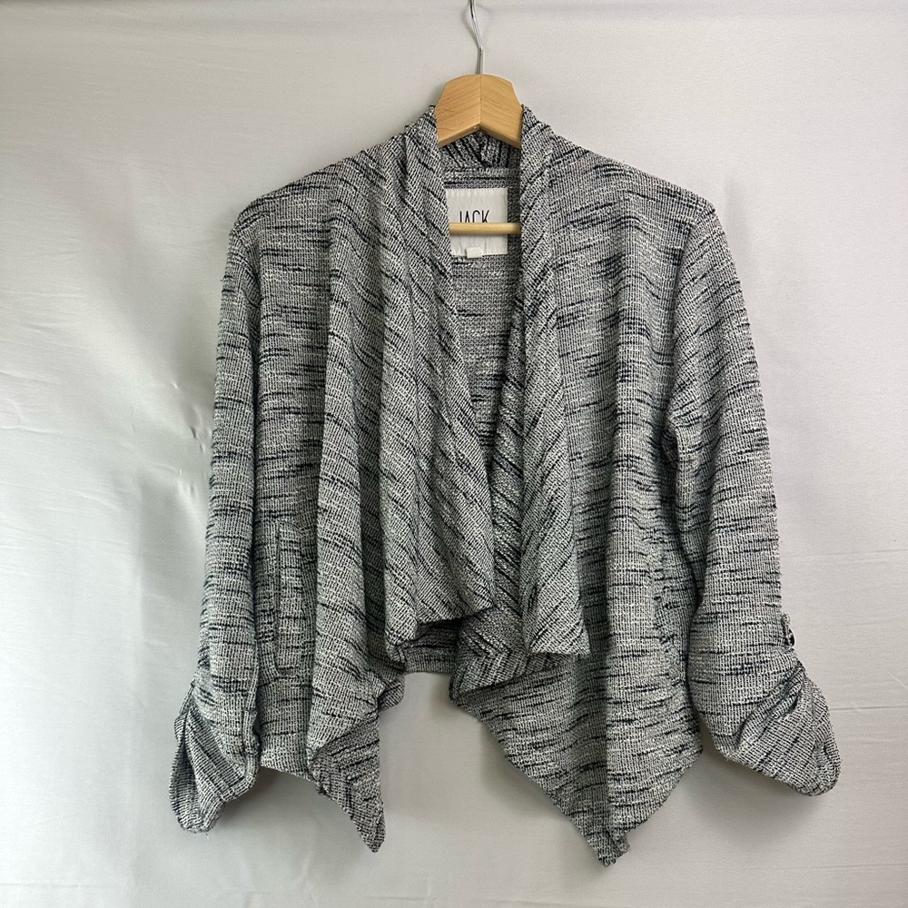 🖤 Cozy Marbled Black & White Knit Cropped Cardigan with Shawl 🖤